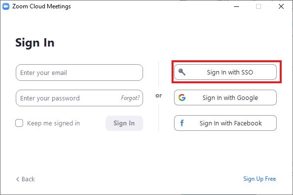 Single sign on screen